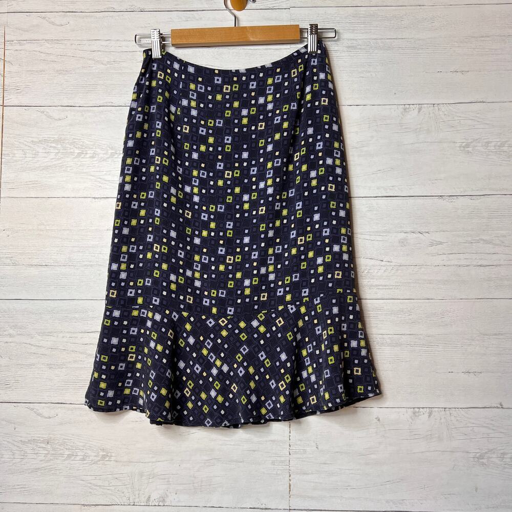 Talbots Skirt Womens Size 4 Blue & Green Pure 100% Silk Geometric Vintage Mini
